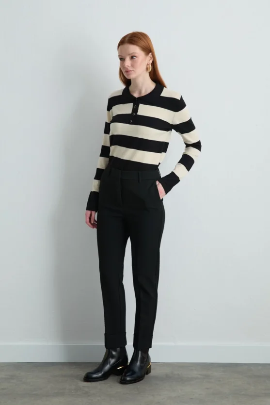 Double Hem High Waist Pants Black - 1