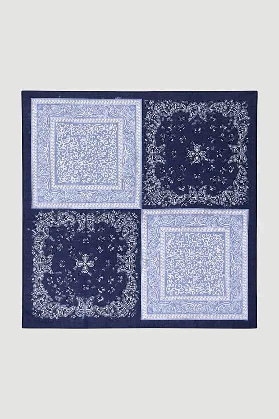 Double Pattern Cotton Scarf - Blue - Gusto