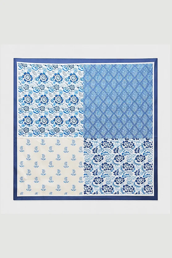 Double Pattern Floral Scarf - Blue - 2