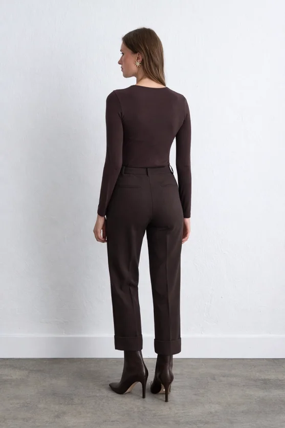 Double Pleated High Waisted Pants Brown - 3