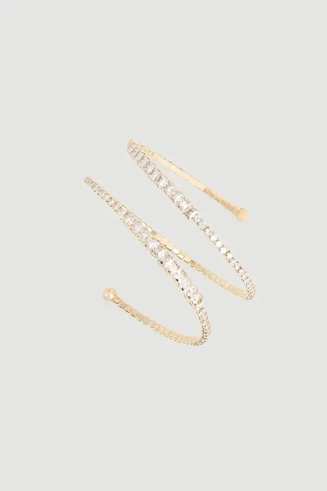 Double Row Crystal Cuff Bracelet - Gold Gold