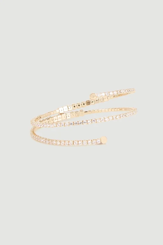 Double Row Crystal Cuff Bracelet Gold - 2