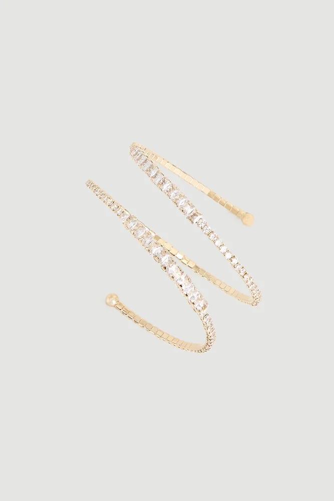 Double Row Crystal Cuff Bracelet Gold Gold