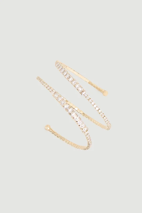 Double Row Crystal Cuff Bracelet Gold - Gusto