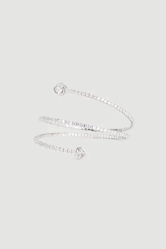 Double Row Heart Detail Crystal Cuff Bracelet Silver - 3