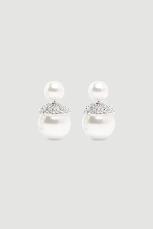 Double Sided Pearl Earrings - White - 1