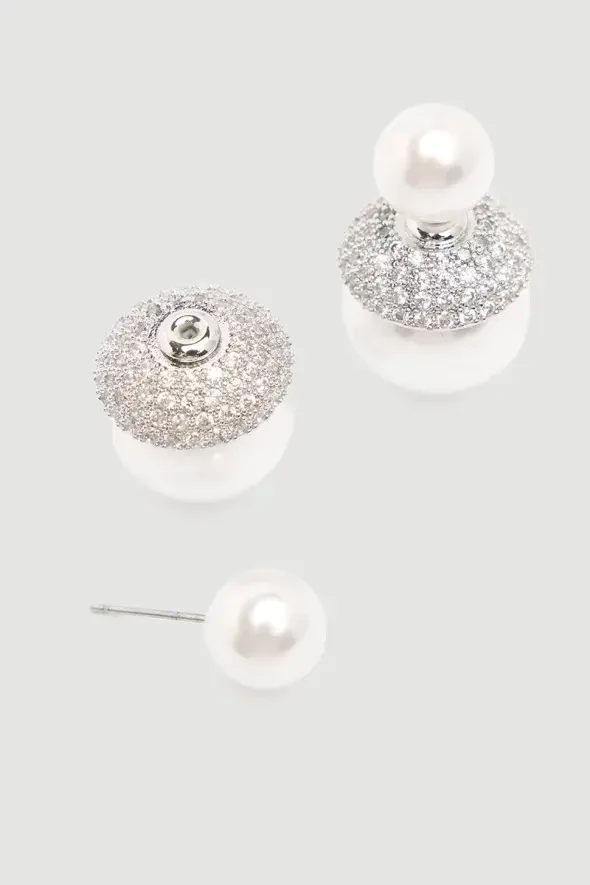 Double Sided Pearl Earrings - White - 2