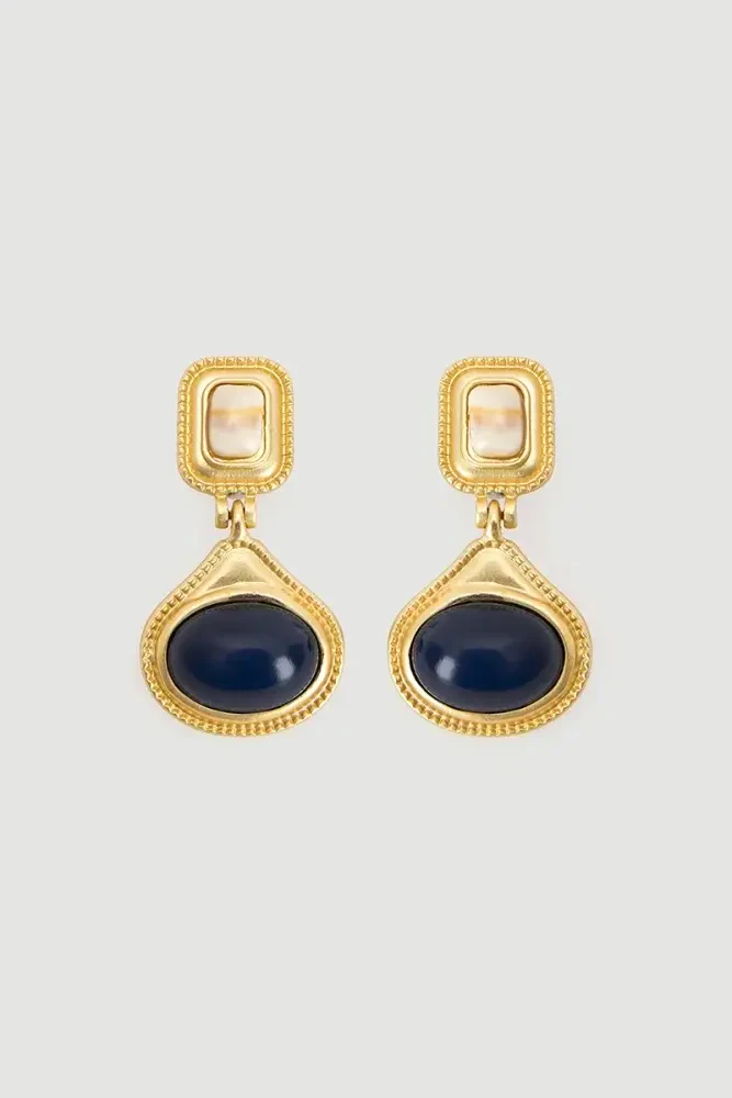Double Stone Gold Earrings - Gold Gold