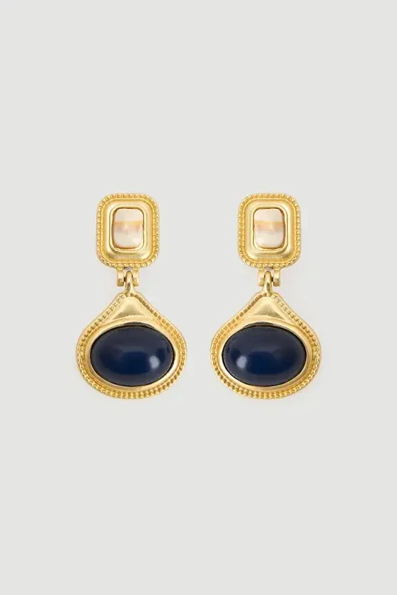 Double Stone Gold Earrings - Gold - 1