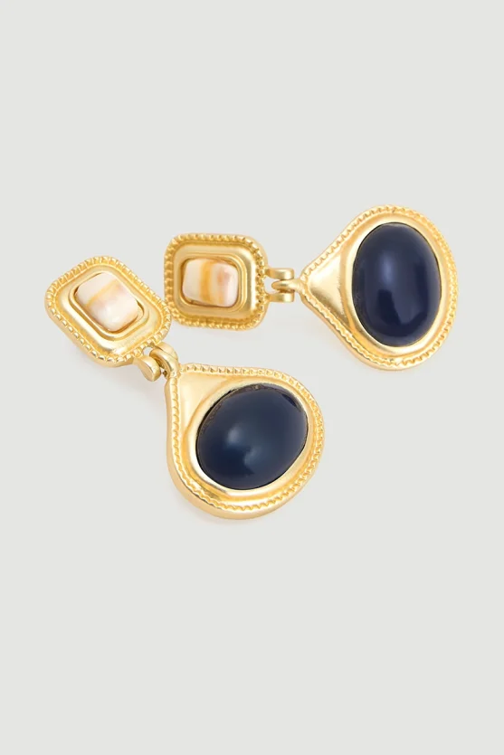 Double Stone Gold Earrings - Gold - 4