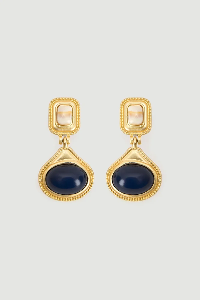 Double Stone Gold Earrings - Gold Gold
