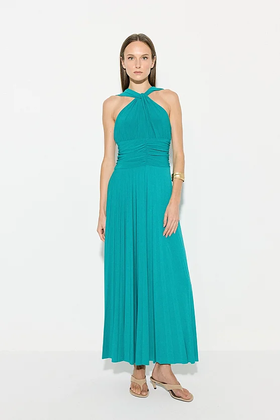 Drape Detail Maxi Knit Dress - Green - Gusto