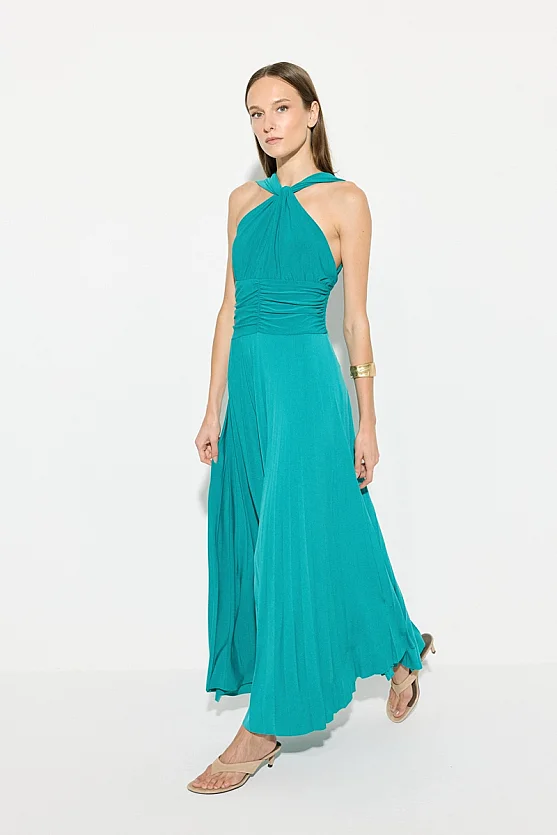Drape Detail Maxi Knit Dress - Green - Gusto