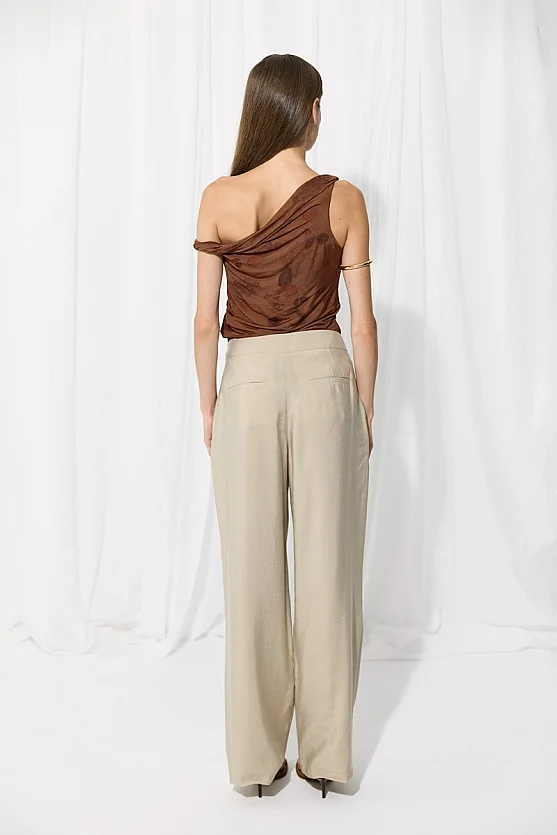 Drawstring Belt Modal Trousers - Stone - Gusto