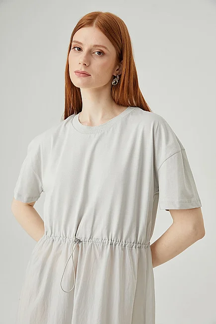 Drawstring Waist Maxi Dress - Grey - Gusto