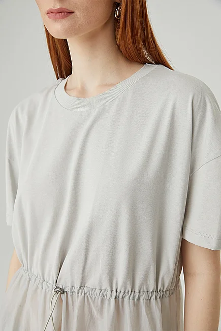 Drawstring Waist Maxi Dress - Grey - Gusto