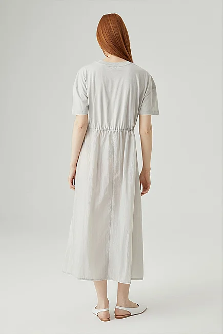 Drawstring Waist Maxi Dress - Grey - Gusto