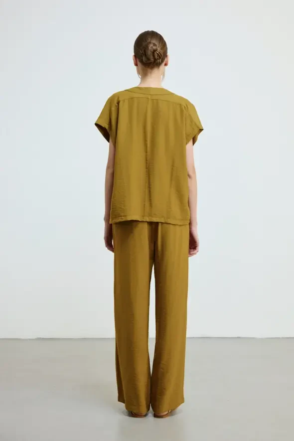 Drawstring Waist Wide Leg Pants - Green - 3