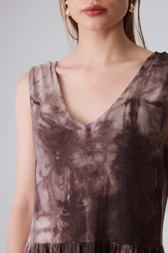 Dress with Tie Dye Patterned - Brown - 4