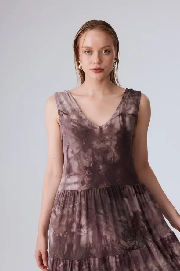 Dress with Tie Dye Patterned - Brown - 2