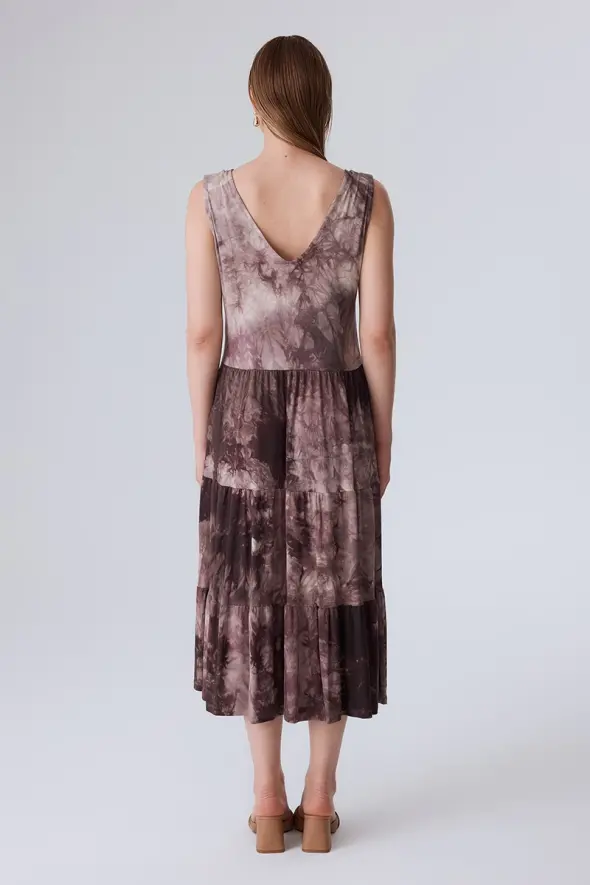 Dress with Tie Dye Patterned - Brown - 5