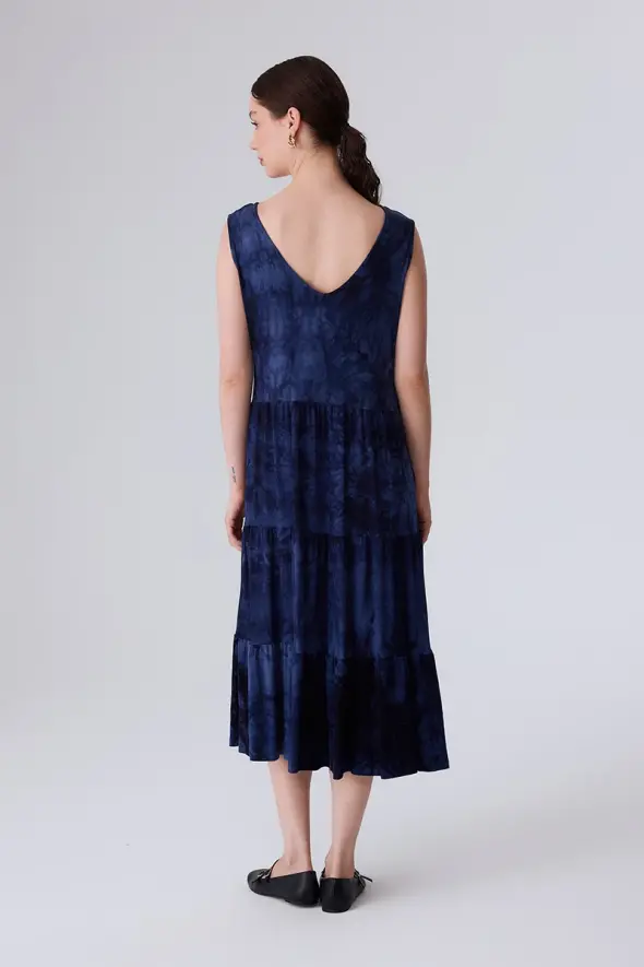 Dress with Tie Dye Patterned - Navy Blue - 5