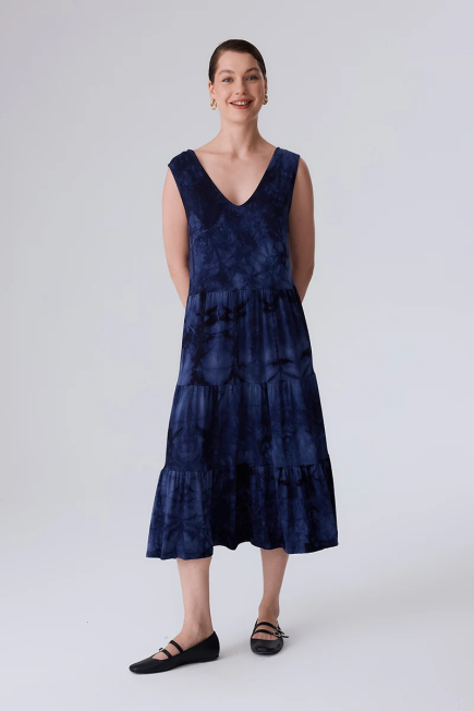 Dress with Tie Dye Patterned - Navy Blue Navy Blue