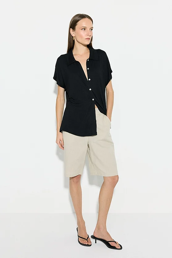 Drop Sleeve Bamboo Shirt - Black - Gusto