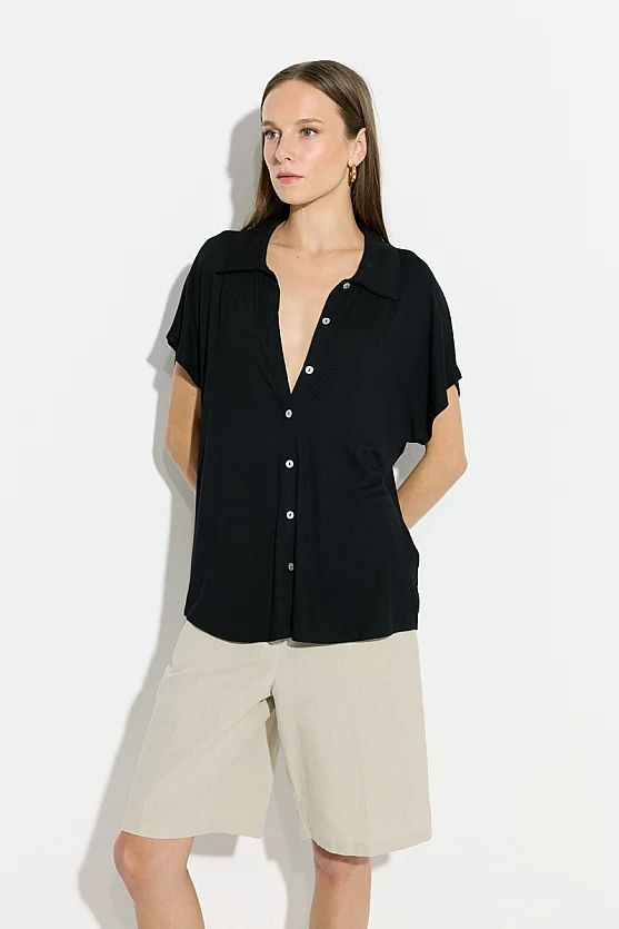 Drop Sleeve Bamboo Shirt - Black - 3