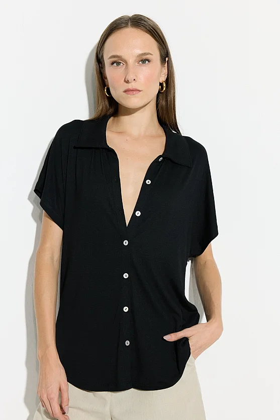 Drop Sleeve Bamboo Shirt - Black - Gusto