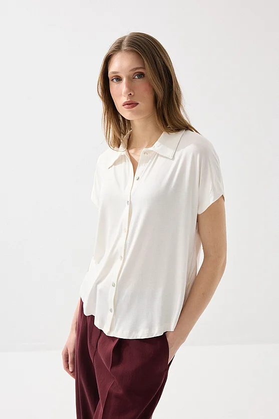 Drop Sleeve Bamboo Shirt - White - Gusto