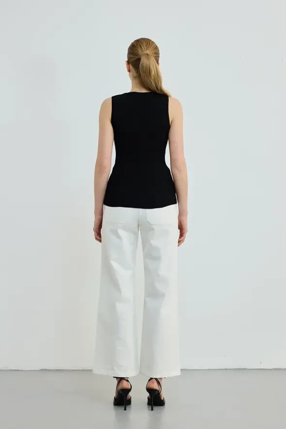 Droplet Detail Sleeveless Knit Blouse - Black - Gusto