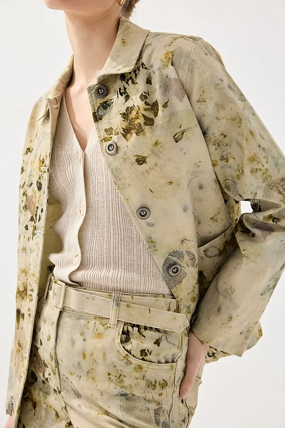 Eco Print Patterned Canvas Jacket - Green - Gusto