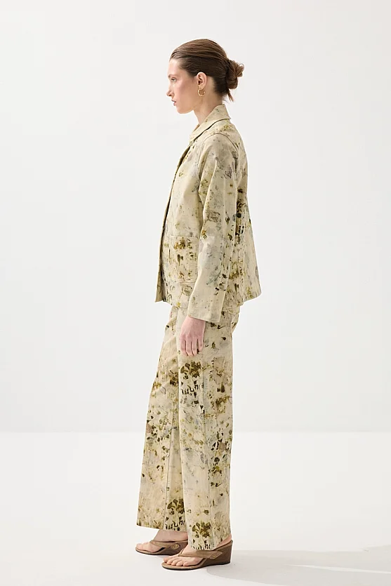 Eco Print Patterned Canvas Jacket - Green - Gusto