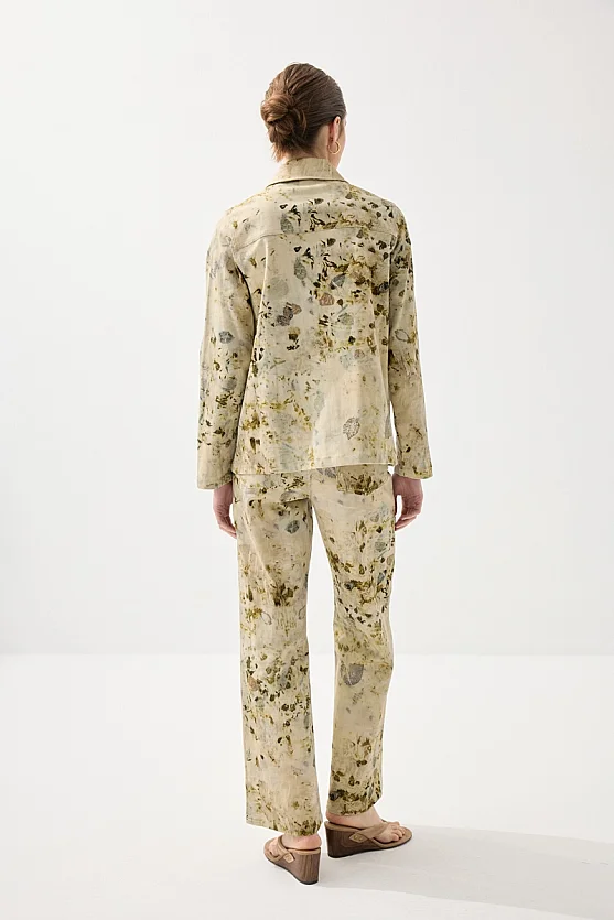 Eco Print Patterned Canvas Jacket - Green - 6