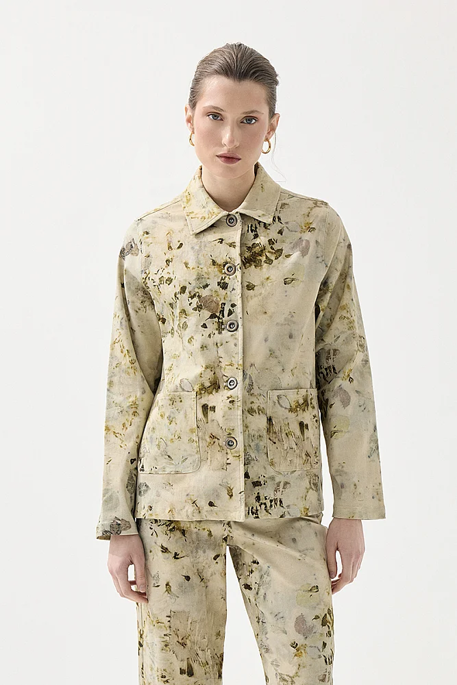 Eco Print Patterned Canvas Jacket - Green Green
