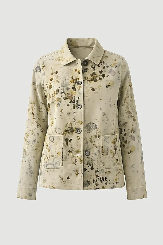 Eco Print Patterned Canvas Jacket - Green - 7