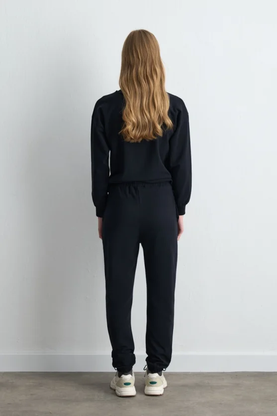 Elastic Hem Cotton Sweatpants - Black - Gusto