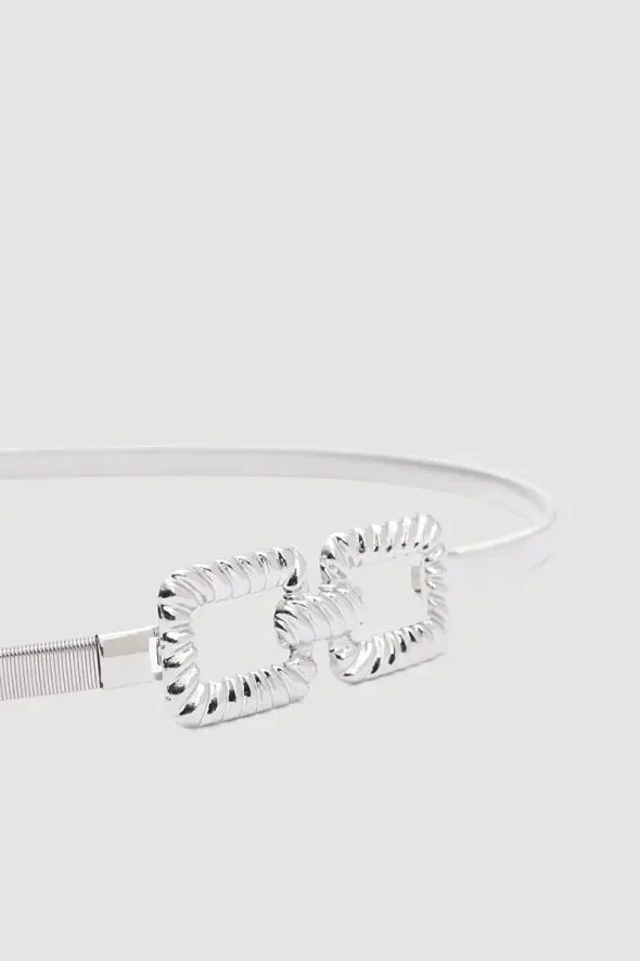 Elastic Metal Chain Belt - Silver - 2