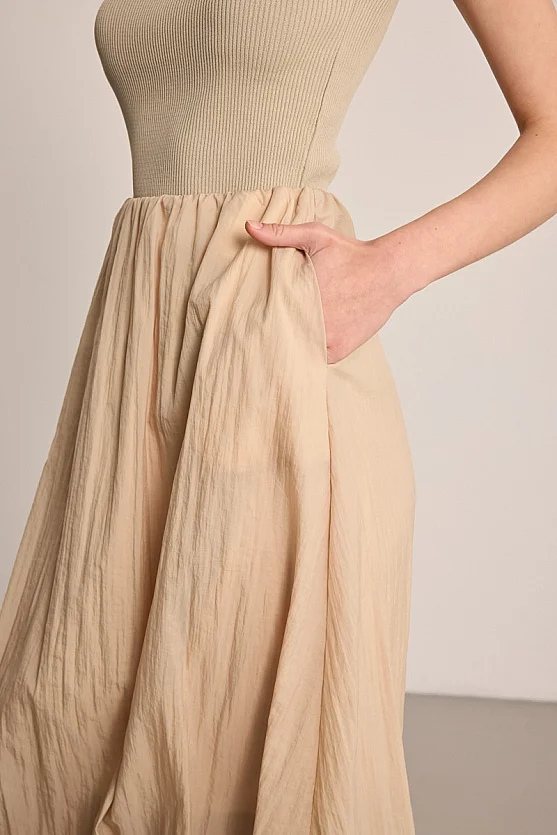 Elastic Waist Balloon Maxi Skirt - Beige - 3