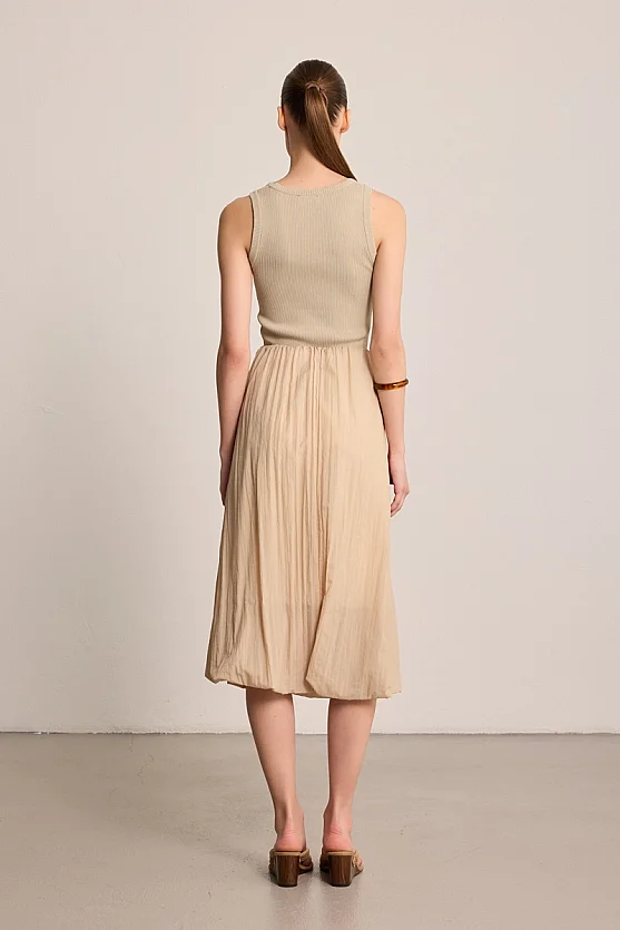 Elastic Waist Balloon Maxi Skirt - Beige - 6