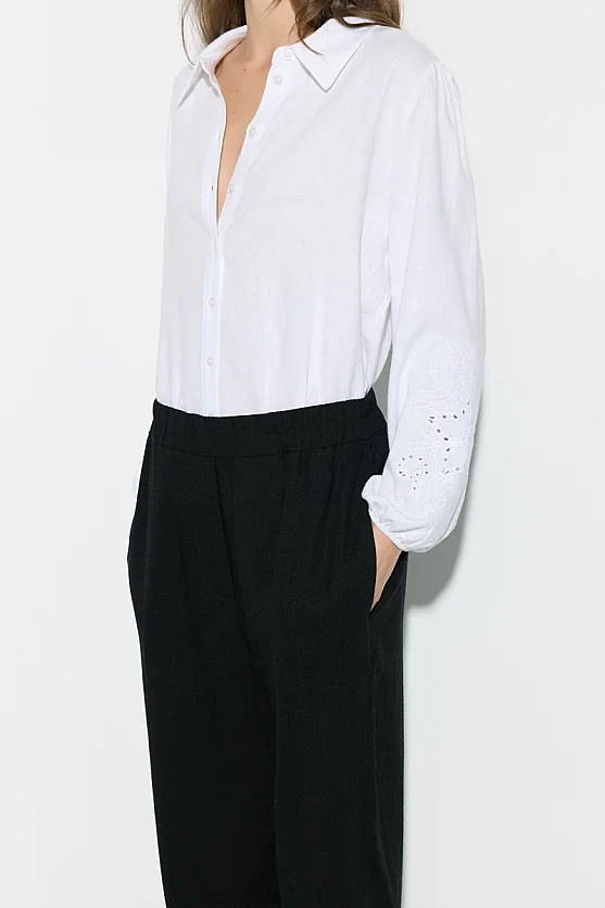 Elastic Waist Carrot-Cut Linen Pants - Black - Gusto
