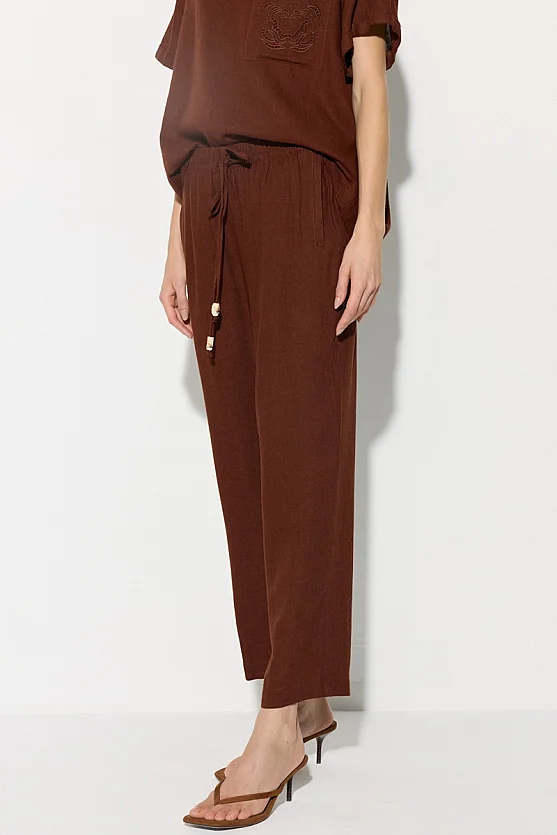 Elastic Waist Carrot-Cut Linen Pants - Brick Red - Gusto