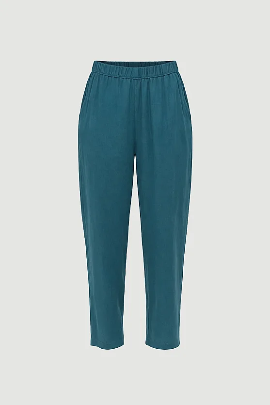 Elastic Waist Carrot-Cut Linen Pants - Green - Gusto