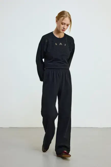 Elastic Waist Cotton Sweatpants - Black Black