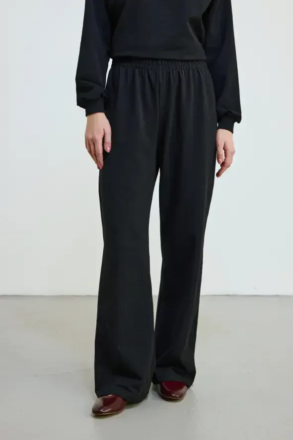 Elastic Waist Cotton Sweatpants - Black - 2