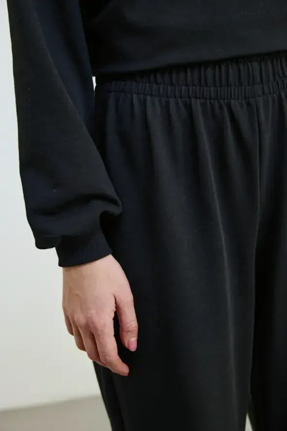Elastic Waist Cotton Sweatpants - Black - 3