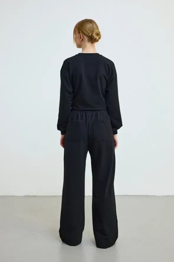 Elastic Waist Cotton Sweatpants - Black - 4