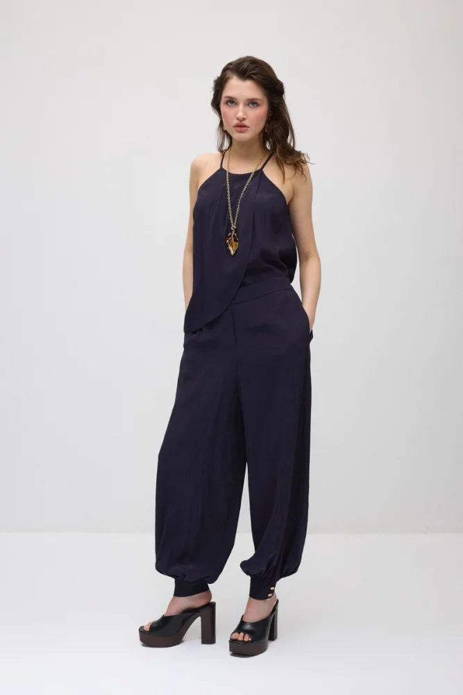 Elastic Waist Harem Pants - Navy Blue Navy Blue