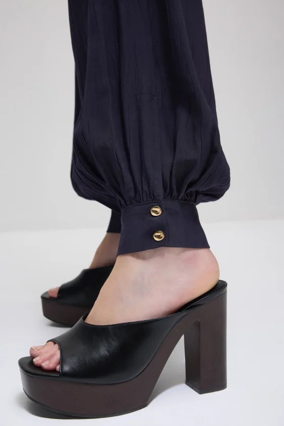 Elastic Waist Harem Pants - Navy Blue - 6